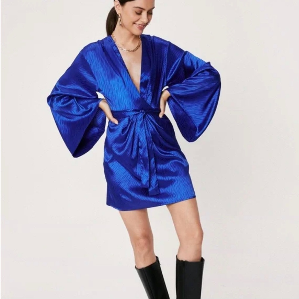 Blue Kimono Sleeve Mini Dress